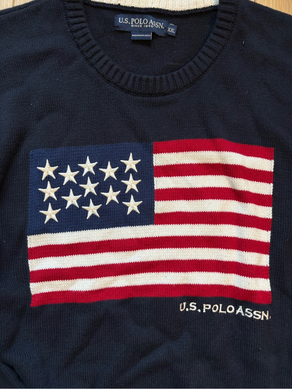 U.S. Polo Assn. American Flag Navy Cotton Crewneck Sweater - Picture 2 of 6